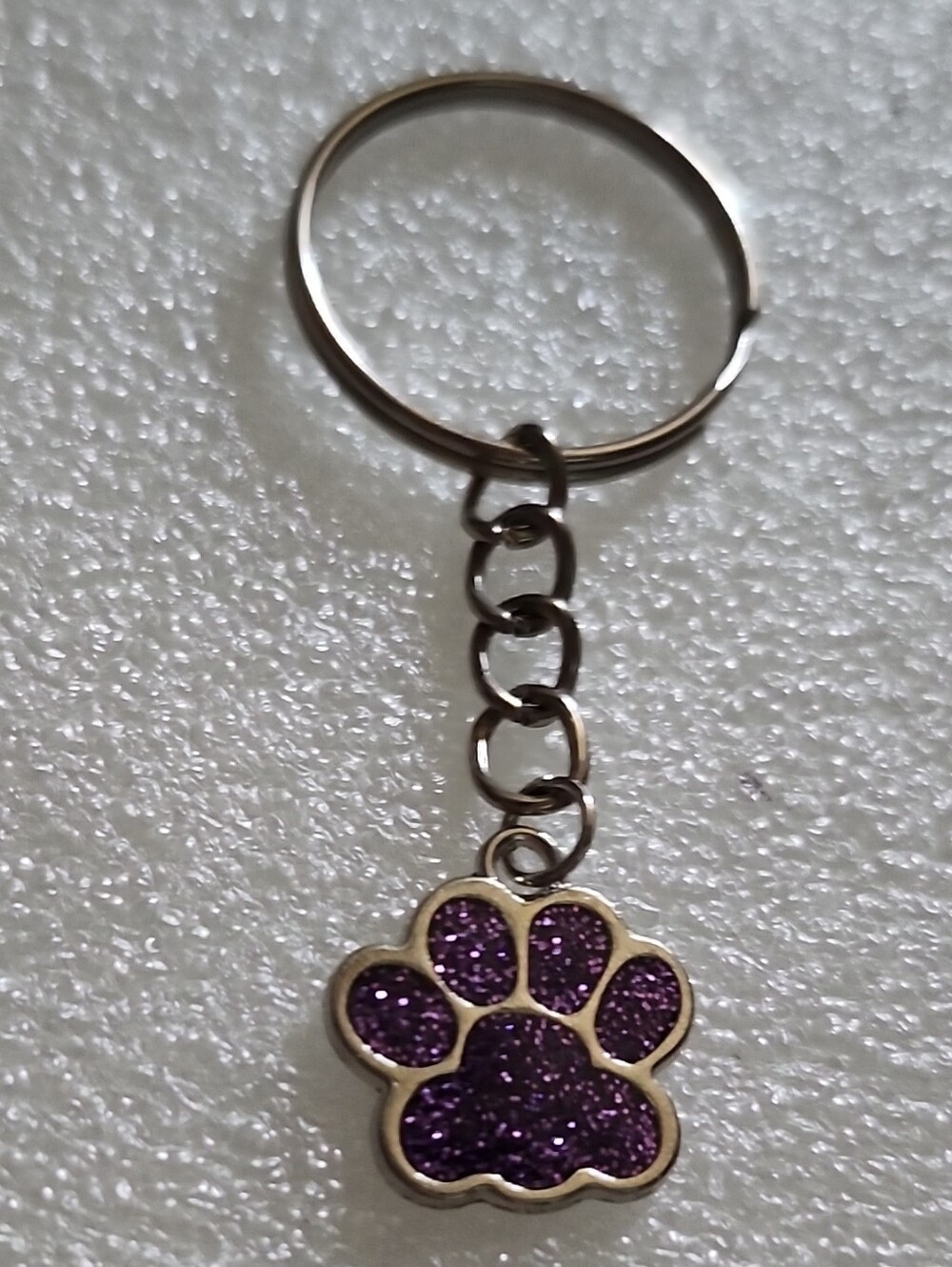 Hand Crafted Purple Glitter Paw Print Keychain